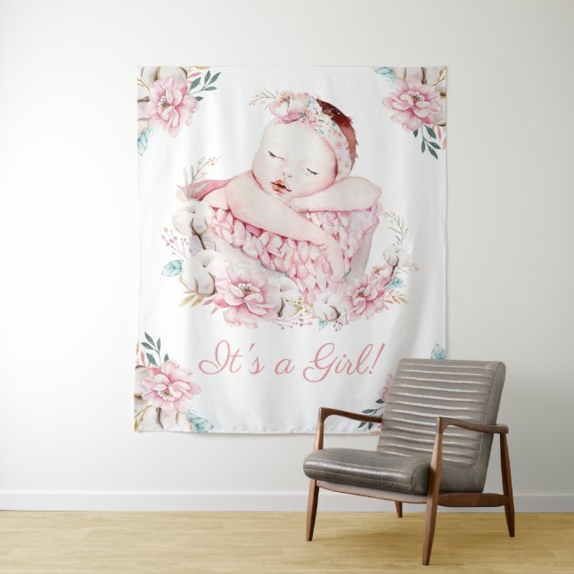 Girl Watercolor Baby Shower Backdrop Banners (In Situ)
