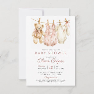 Girl Watercolor Baby Shower Pink Invitation