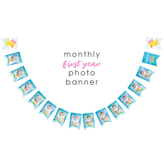 Girl Watercolor Duck 1st Year Monthly Photo Banner (Girl Watercolor Duck Monthly Photo Hanging Banner 1st Year)