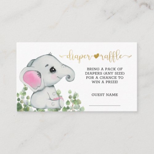 Girl Watercolor Elephant Diaper Raffle Enclosure Card