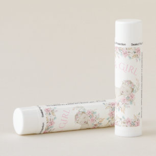 Girl Watercolor Floral Baby Shower Lip Balm Favors