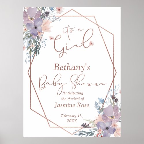 Girl Watercolor Floral Wildflowers Baby Shower Poster