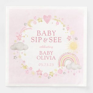 Girl Watercolor Rainbow Baby Sip And See Paper Dinner Napkins