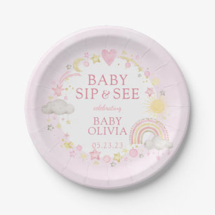Girl Watercolor Rainbow Baby Sip And See Paper Plates