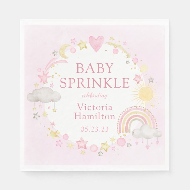 Girl Watercolor Rainbow Baby Sprinkle Napkins (Front)