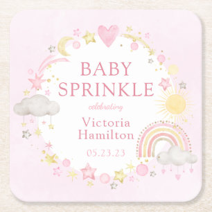 Girl Watercolor Rainbow Baby Sprinkle Square Paper Coaster
