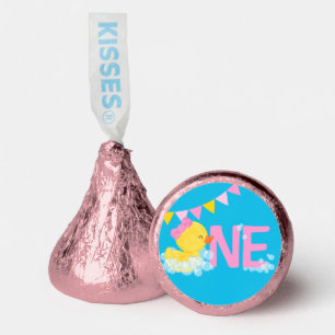 Girl Watercolor Rubber Duck 1st Birthday ONE Hershey®'s Kisses®