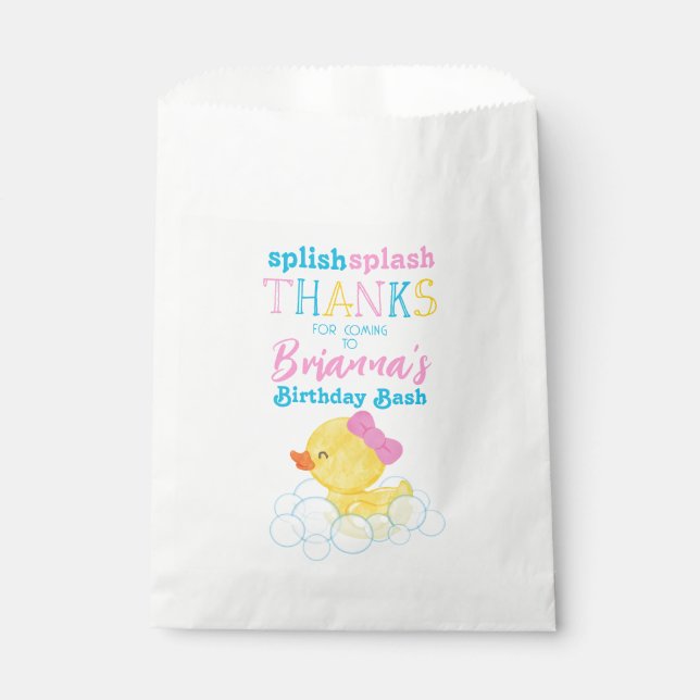 Girl Watercolor Rubber Duck Birthday Favor Bags (Front)