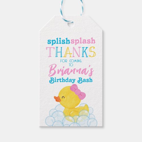 Girl Watercolor Rubber Duck Birthday Favor Tags
