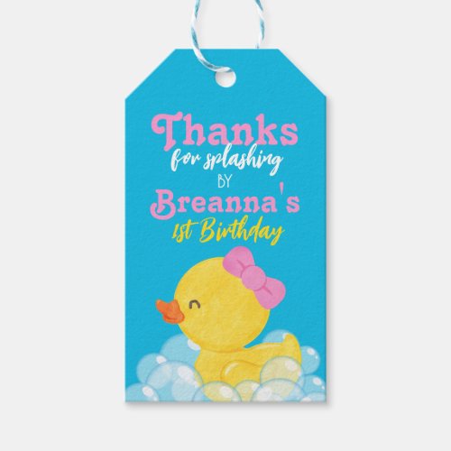 Girl Watercolor Rubber Duck Birthday Favor Tags