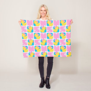 Girl Watercolor Rubber Duck Checkered Small Fleece Blanket