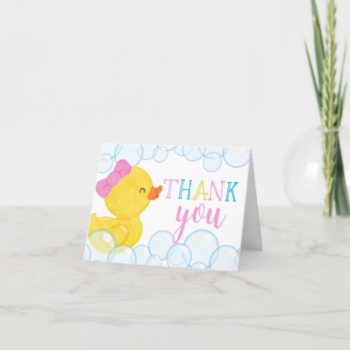 Girl Watercolor Rubber Duck Folded Thank You Card