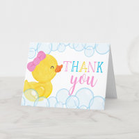 Girl Watercolor Rubber Duck Folded Thank You Card