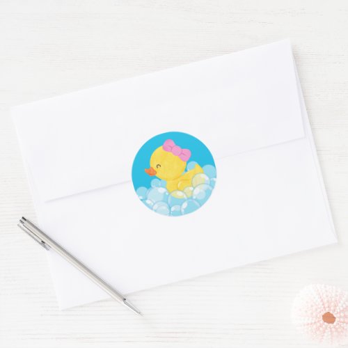 Girl Watercolor Rubber Duck Round Stickers