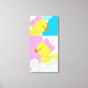 Girl Watercolor Rubber Duckies Adorable Large Canvas Print
