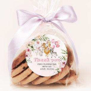 Girl watercolor safari birthday party classic round sticker