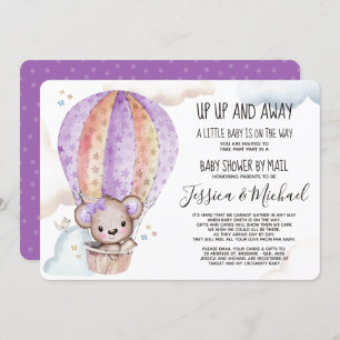 Girl Watercolor Teddy Bear Baby Shower by Mail Invitation