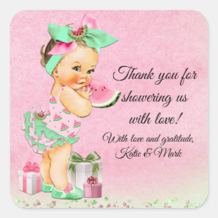 Girl Watermelon Baby Shower Favor Stickers