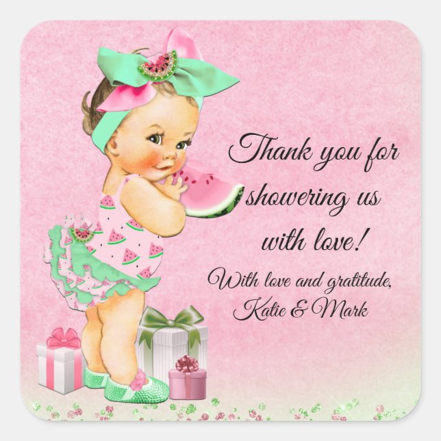 Girl Watermelon Baby Shower Favor Stickers (Front)