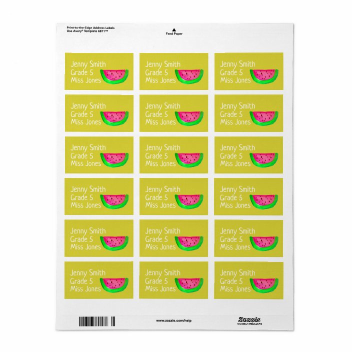 Girl Watermelon Name School Book Labels Zazzle Com