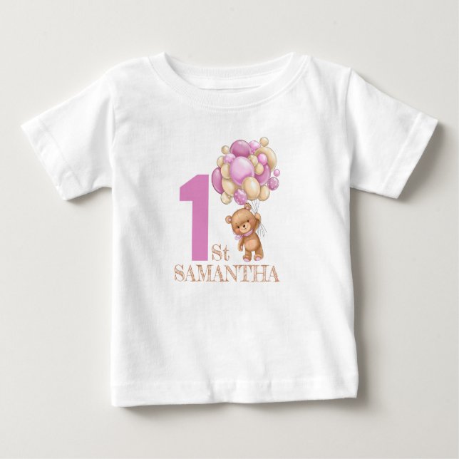 GIRL We can Bearly Wait 1st Teddy Bear Baby T-Shirt (Front)
