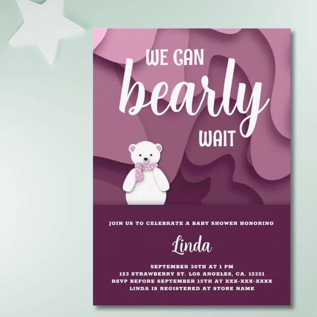 Girl We Can Bearly Wait Baby Shower Invitation (Creator Uploaded)