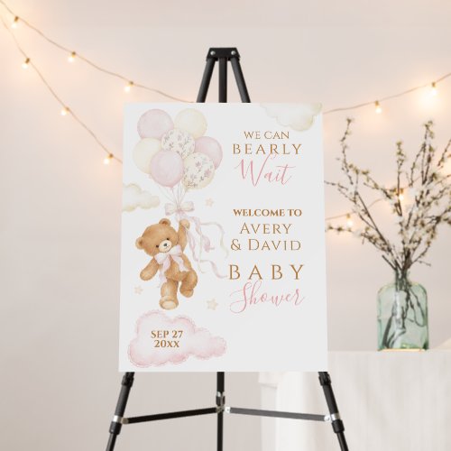 Girl We Can Bearly Wait Pink Baby Shower Foam Board