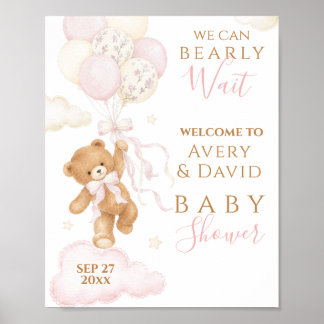 Girl We Can Bearly Wait Pink Baby Shower Poster
