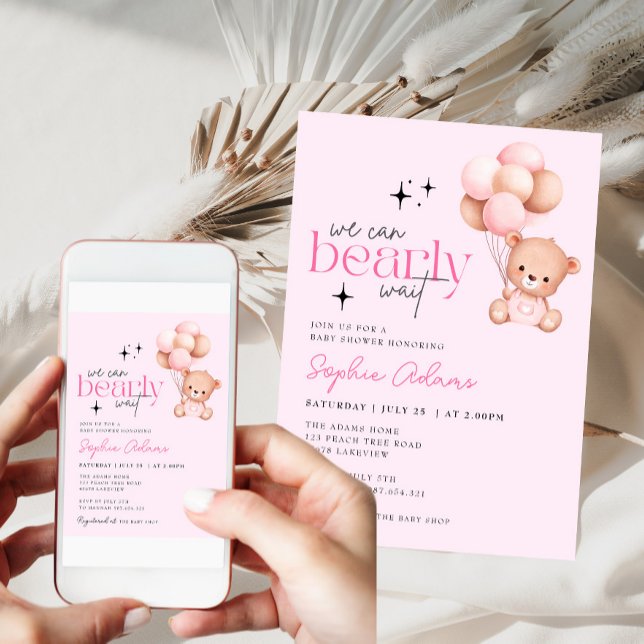 Girl We Can Bearly Wait Teddy Bear Baby Shower Invitation (Creator Uploaded)