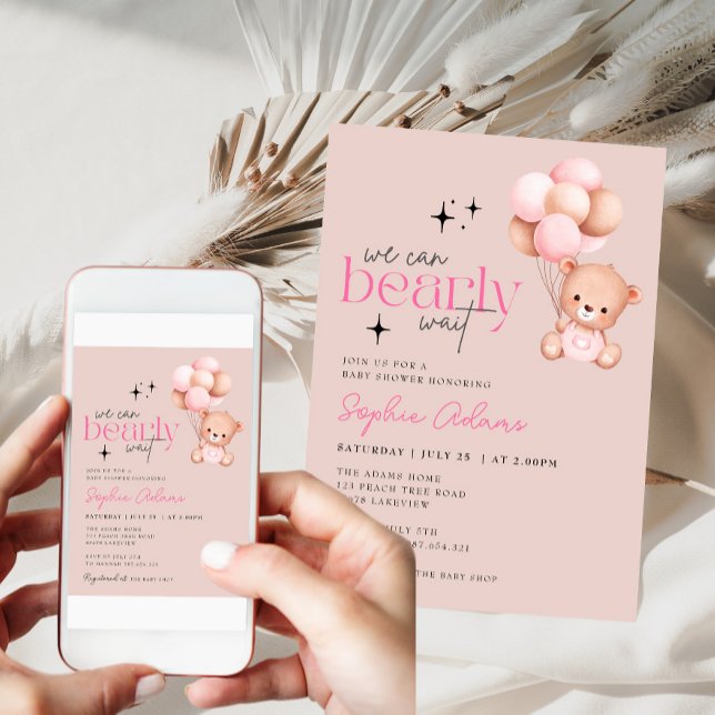 Girl We Can Bearly Wait Teddy Bear Baby Shower Invitation (Creator Uploaded)