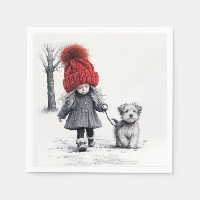 Girl Wearing 3D Knit Hat With Dog Napkins (Front)