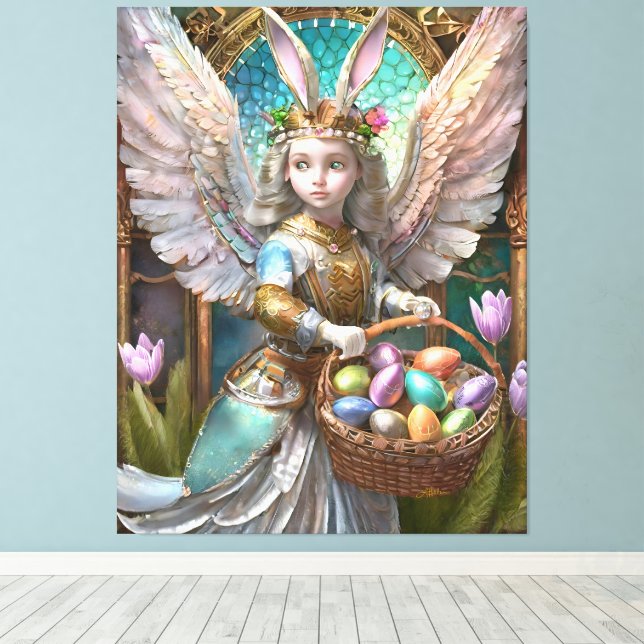 Girl Wearing Easter Bunny Angel Costume Canvas Print (Insitu(Wood Floor))