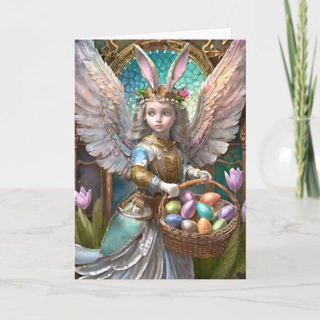 Girl Wearing Easter Bunny Angel Costume Card (Front)