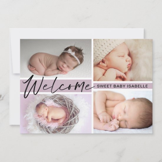 Girl Welcome Sweet Baby Photo Collage Birth Announcement