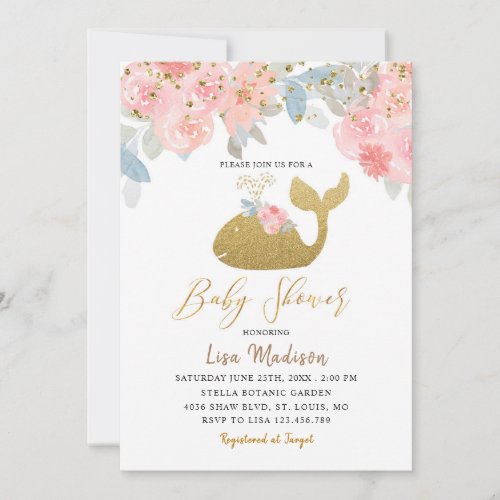 Girl Whale Baby Shower Invitation