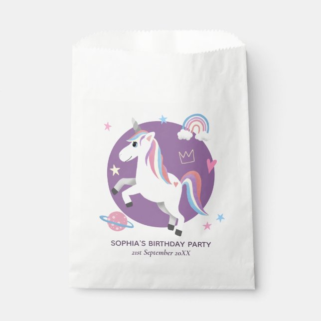 Girl Whimsical Magical Unicorn Kids Birthday Favor Bag (Front)