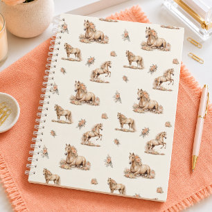 Girl Whimsical Peach Rose Horse Pattern Notebook