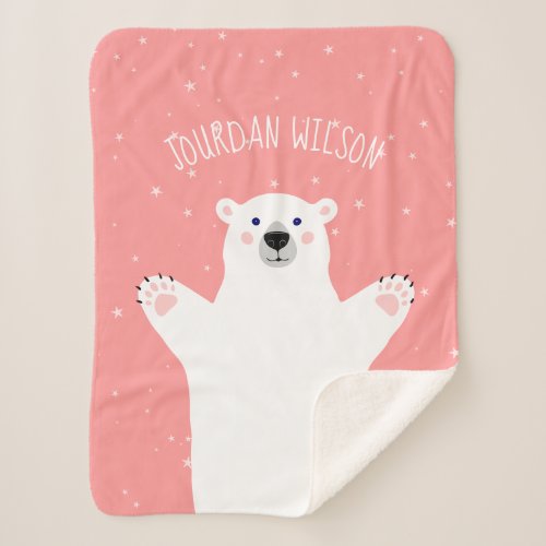 Girl White Polar Bear Gray Pink Baby Sherpa Blanket