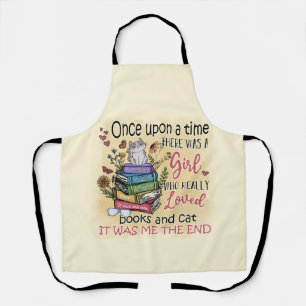 Girl Who Loves Books and Cats Apron