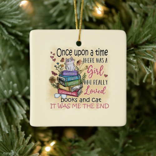 Girl Who Loves Books and Cats Ceramic Ornament