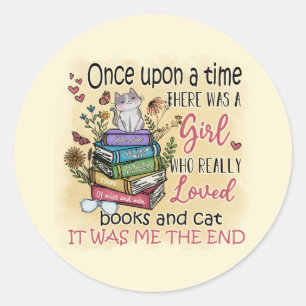 Girl Who Loves Books and Cats Classic Round Sticker