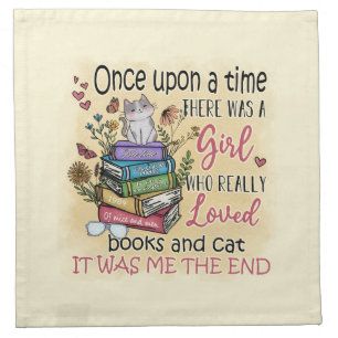 Girl Who Loves Books and Cats Cloth Napkin