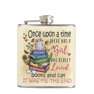 Girl Who Loves Books and Cats Flask