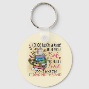 Girl Who Loves Books and Cats Keychain