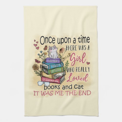 Girl Who Loves Books and Cats Kitchen Towel
