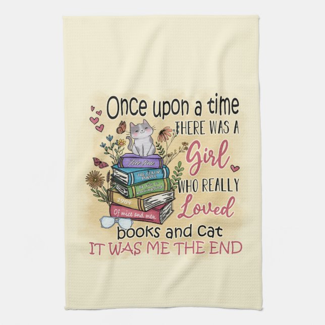 Girl Who Loves Books and Cats Kitchen Towel (Vertical)