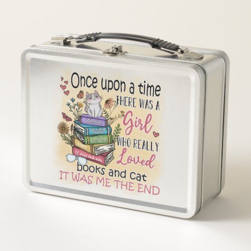 Girl Who Loves Books and Cats Metal Lunch Box