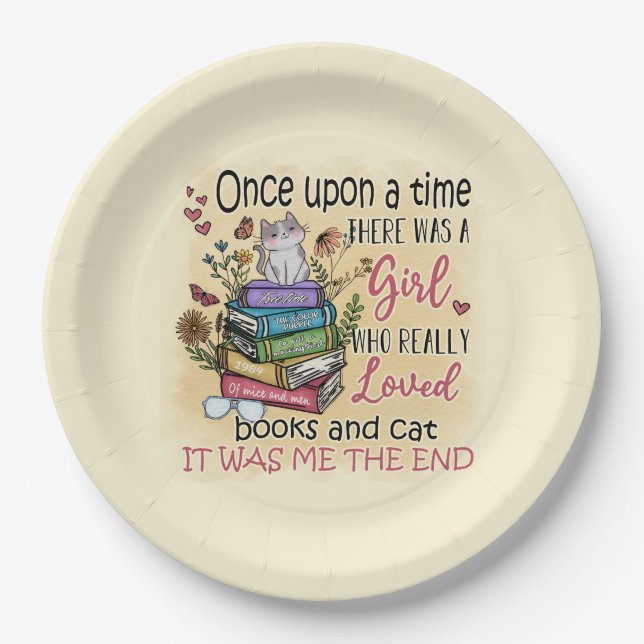 Girl Who Loves Books and Cats Paper Plates (Front)