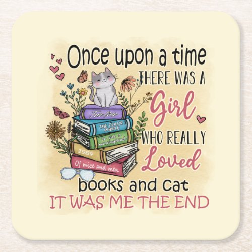 Girl Who Loves Books and Cats Square Paper Coaster