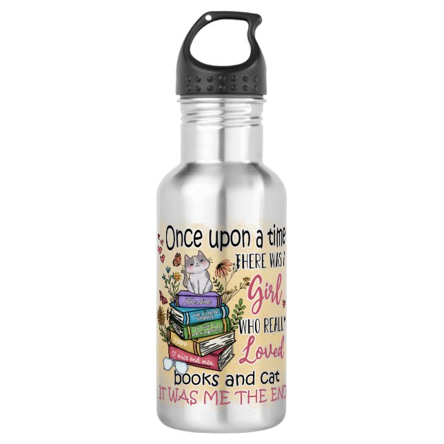 Girl Who Loves Books and Cats Stainless Steel Water Bottle (Front)